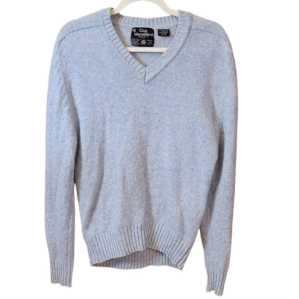 Club International Light Blue Wool Sweater V Neck Minimalist Preppy Knit M